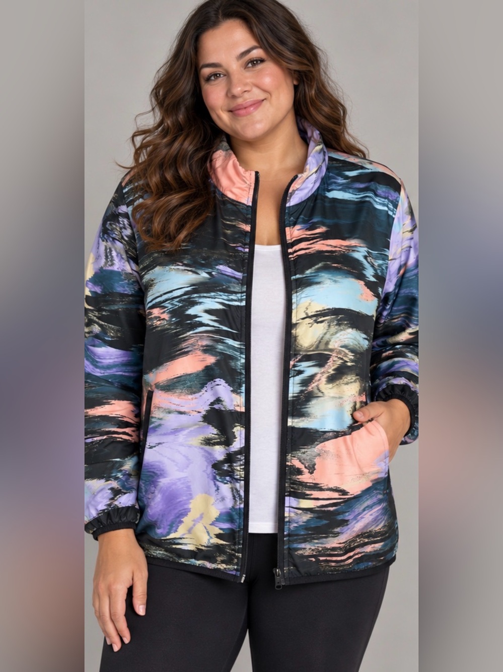 Happy Camper by Torrid Abstract Print Lightweight Jacket Size 3 3X